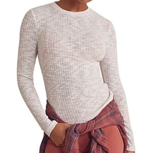 Free People Intimately Aura White Sheer Heather Long Sleeve Layering Top Large